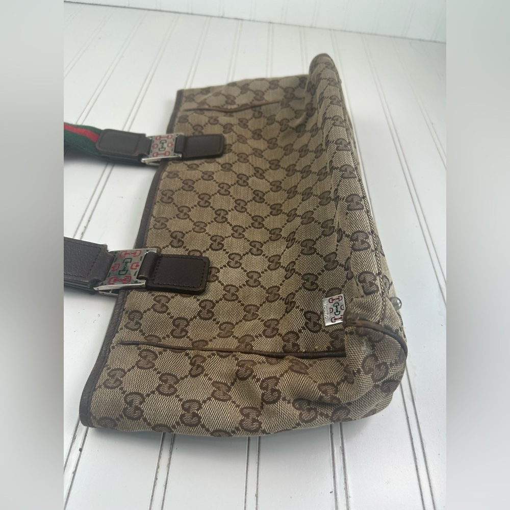Gucci Vintage GG Supreme Monogram Tote Bag with Web Stripe Handles + Dust Bag - Picture 9 of 13